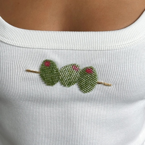 White Fox Boutique White Ribbed Structured Tank Top with Beaded Olives - Picture 2 of 8